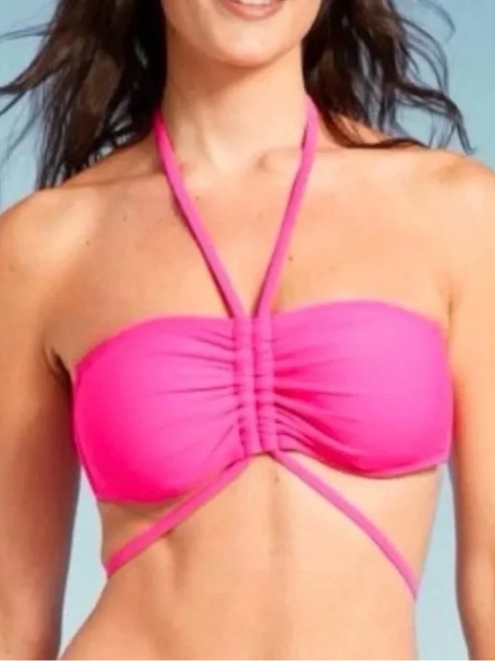 Shade & Shore Hot Pink Bandeau Halter Swim Top